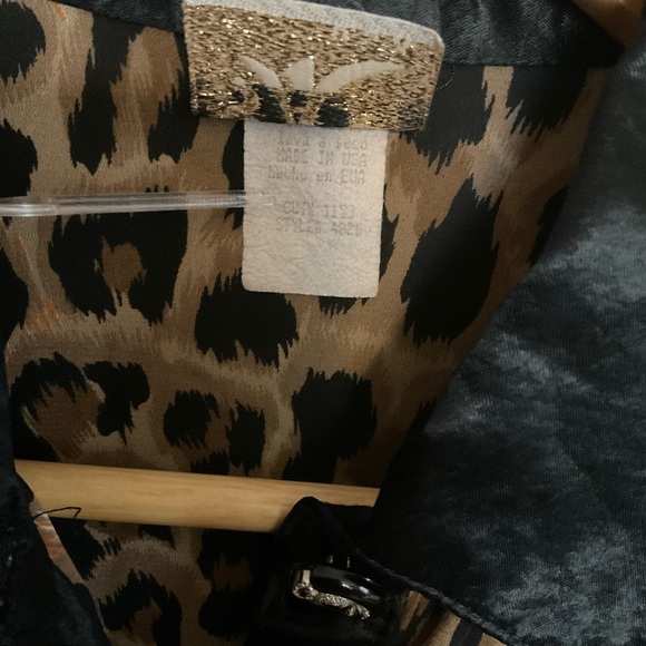 Vintage Sam Satin and Leopard Chiffon Longline Button Down Blouse - Picture 4 of 7